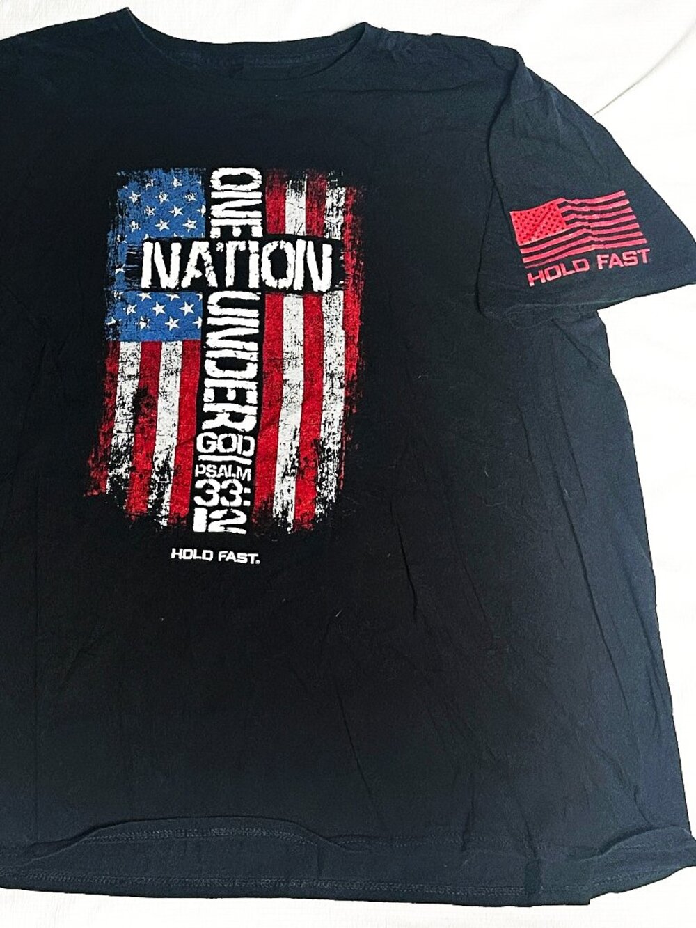 Hold Fast One Nation Under God Psalm 33:12 Patriotic USA Flag T Shirt Adult XXL
